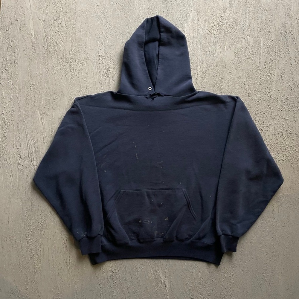 Vintage Blank Distressed Hoodie Mens XL Navy Blue 90s Jerzees